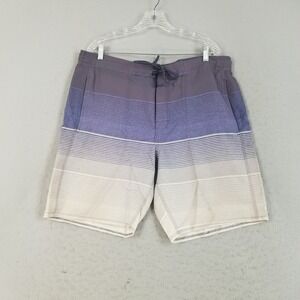 Airwalk‎ Board Shorts Men Large Purple Blue Striped Swim Trunks Beachwear